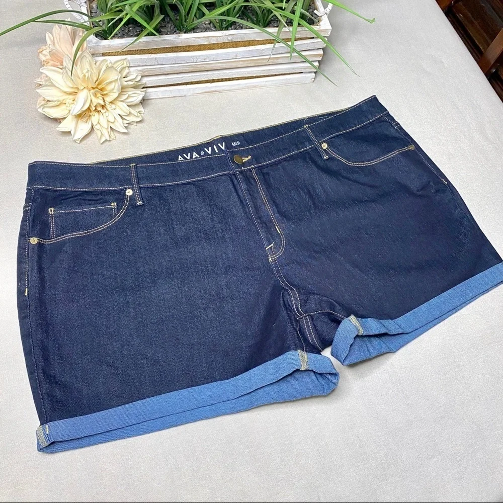 Ava and Viv MIDI Jean Shorts Stretchy Dark Blue Plus Size 26